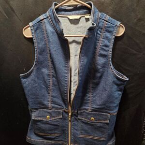 Liz Claiborne Utility Vintage Denim Vest Womens Sz S Blue Jean Zip Up Sleeveles